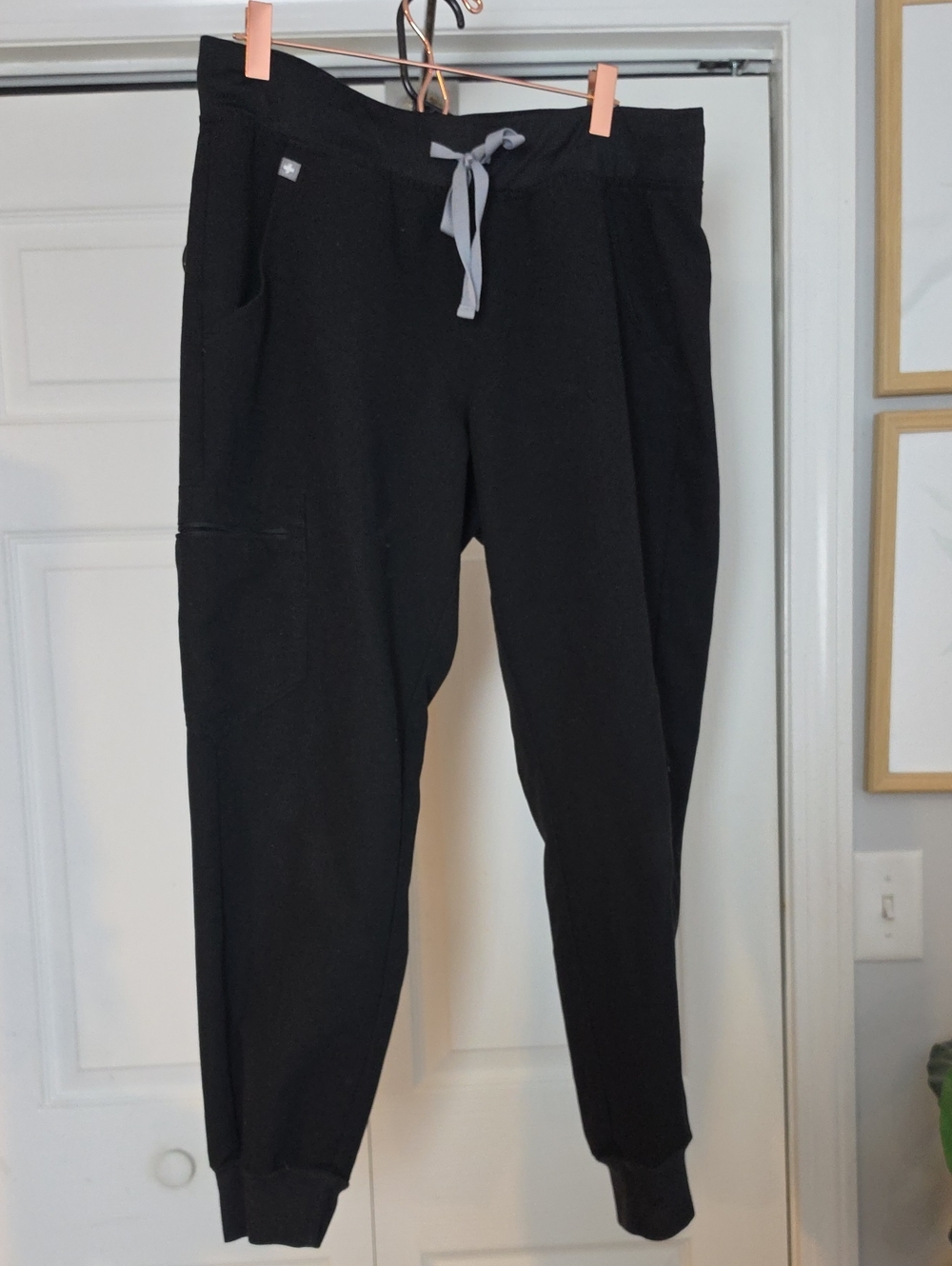 Women's Black Jogger Scrub Pants with Drawstring Waist